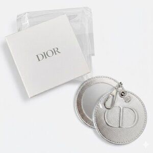 *Dior Beauty Silver Metallic Round Mirror Bag Charm CD Logo - NIB